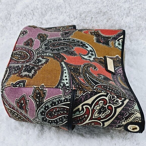 SPARTINA 449 Daufuskie Island Paisley Print Linen Black Leather Shoulder Bag - Picture 6 of 16